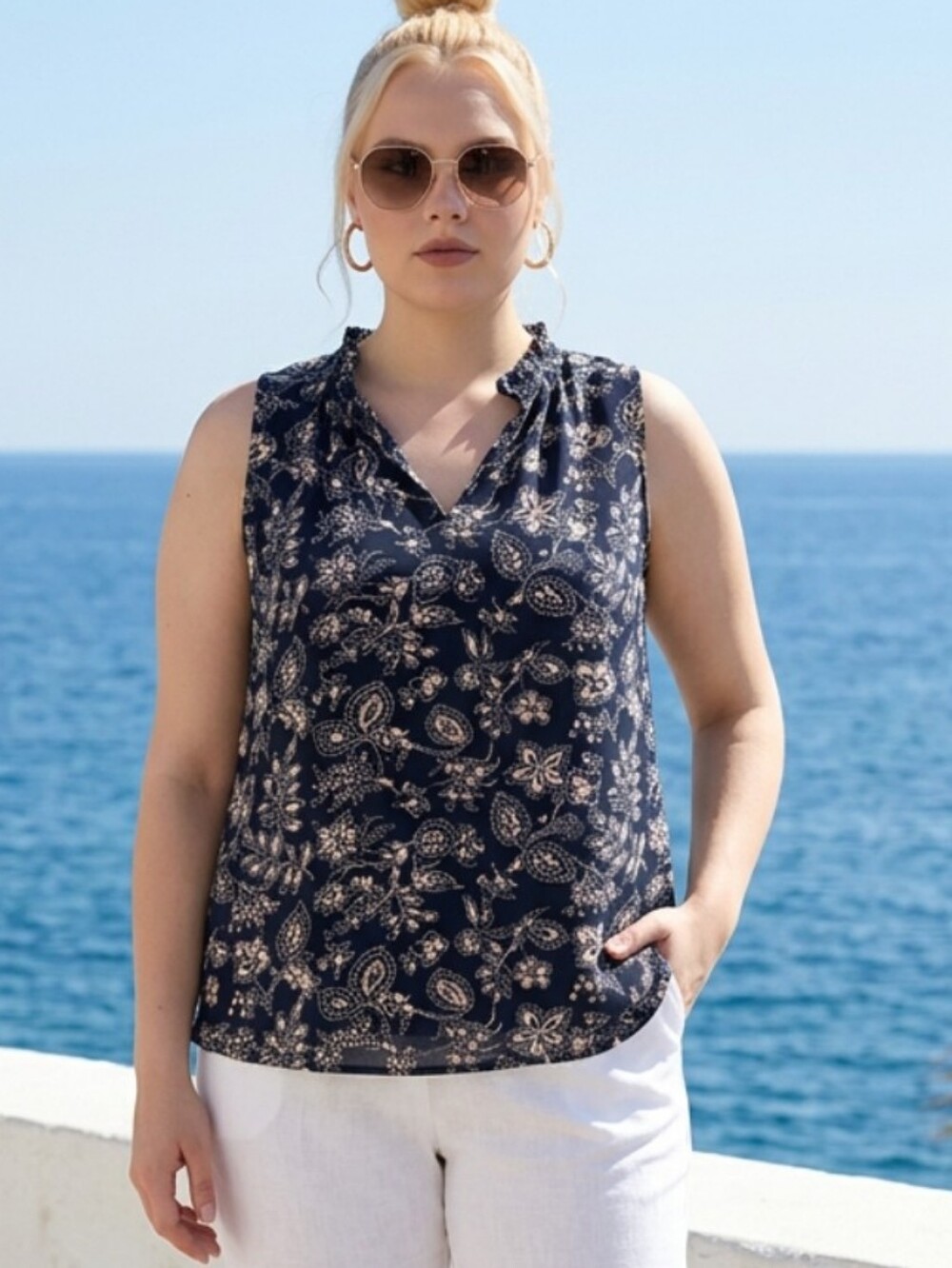 LOFT Navy Floral Halter Top